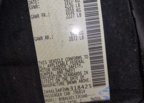 2017 Nissan Altima 2.5 Sr z USA, uszkodzony, nr VIN 1N4AL3AP2HN318425